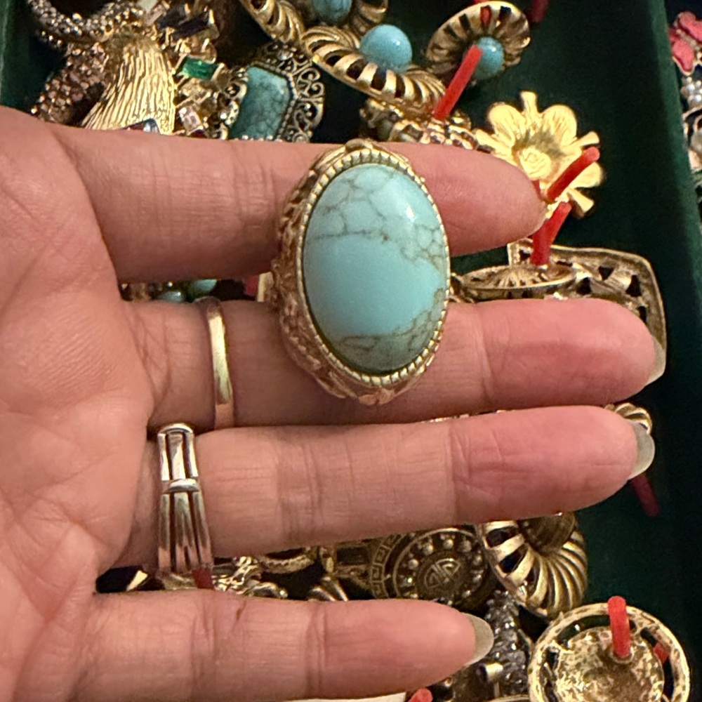 Turquoise and Gold Statement Ring